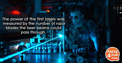 
The power of the first lasers was measured by the number of razor blades the laser