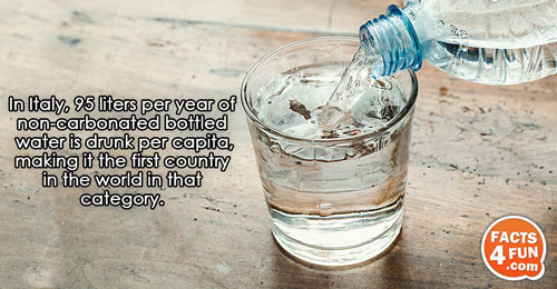 
In Italy, 95 liters per year of non-carbonated bottled water is drunk per capita, making it