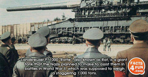 Landkreuzer P. 1000 Ratte, also known as Rat, is a giant tank that the Nazis planned